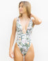 Marina Accentuated Waist V Neck One Piece in White Palms Print